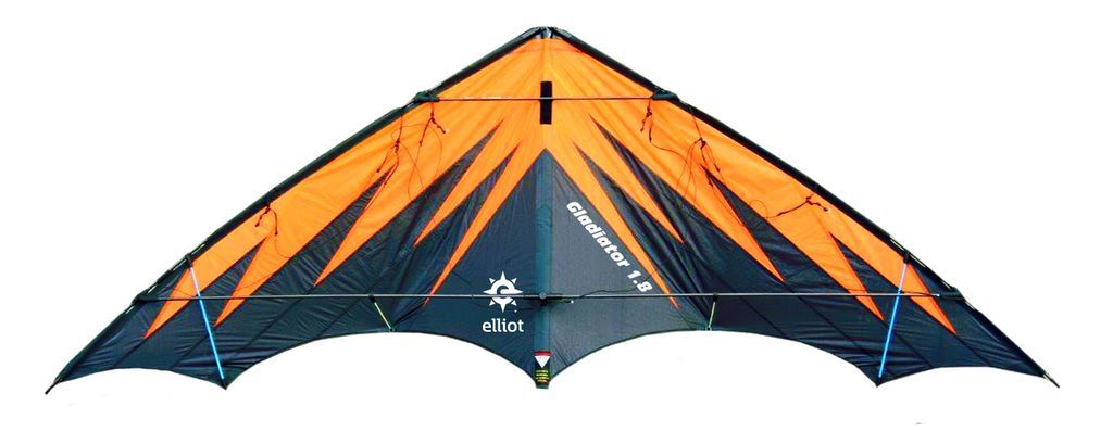 Elliot Gladiator 1.8 - Elliot Gladiator 1.8 - Zweileiner-Power-Lenkdrachen/Stabdrachen 178 cm x 75 cm Cfk-Rohr 6 mm schwarz/orange